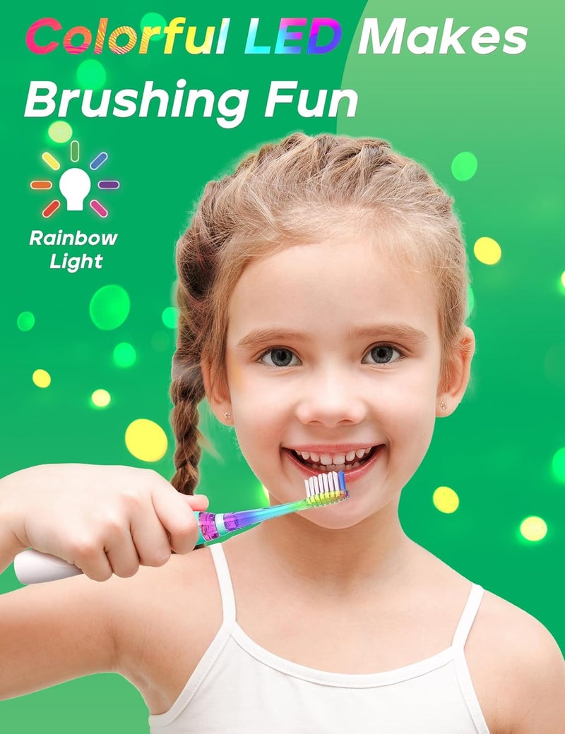 Seago Kids Electric Toothbrush with 2 Mins Brushing Timer and 8 Replacement Bursh Heads,Rainbow LED Light Make Brushing Fun, Blue Color Boys Battery Powerd Toothbrush for 4-12 Years Old - Image 2